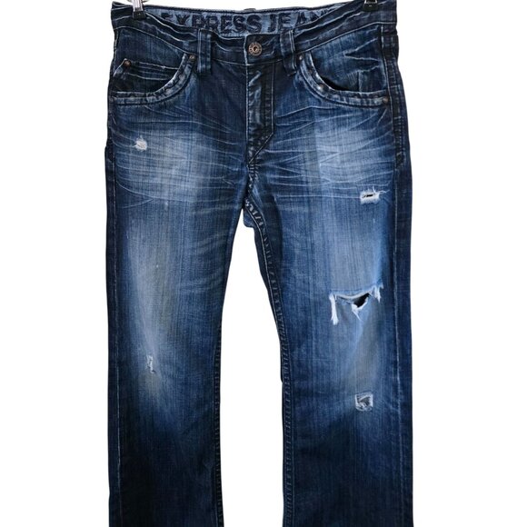 Express Jeans Distressed Mens Denim Pants With Frayed Hem - Picture 1 of 8